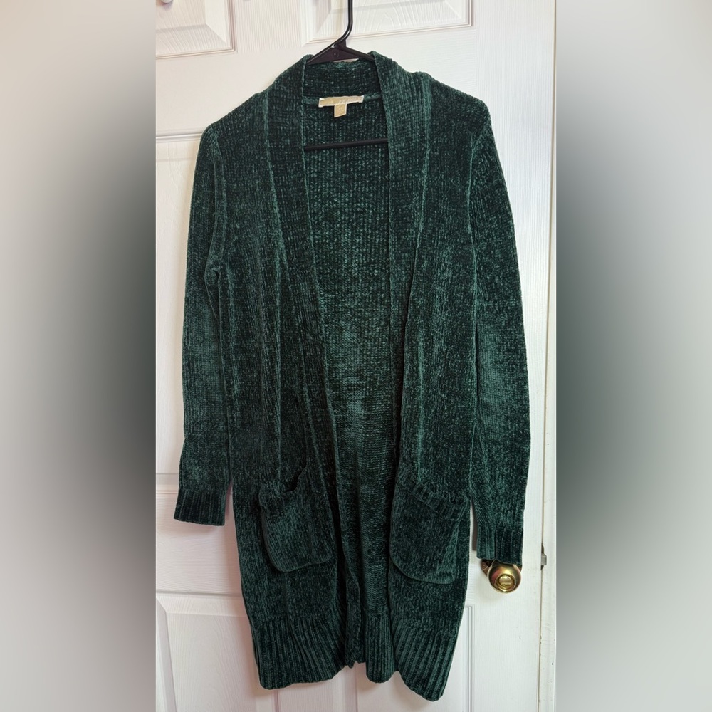 Michael Kors Emerald Green Chenille Open Front Cardigan